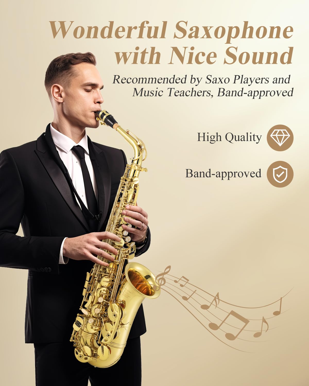 Eastar Professional Alto Saxophone E Flat Alto Saxophone Eb Saxophone Gold With Cleaning Cloth, Carrying Case, Mouthpiece, Neck